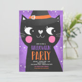 Invitation Jolie Enfants Halloween Sorcières de fête Chat Éff (Debout devant)