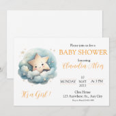 Invitation Jolie étoile aquarelle dans des nuages bleus (Devant / Derrière)