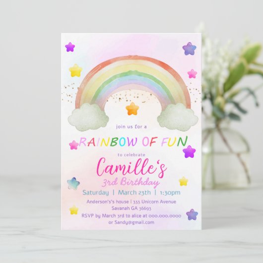 Invitation Jolie étoile arc-en-ciel (Debout devant)