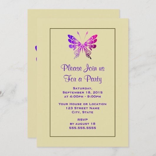 Invitation Jolie Fancy Butterfly Générique Multicolore (Devant / Derrière)