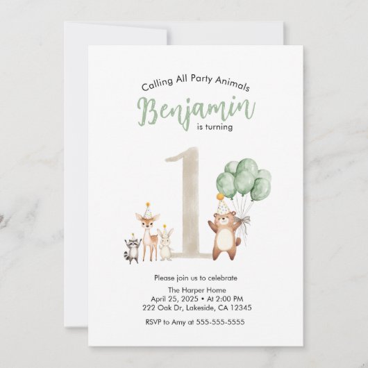 Invitation Jolie faune Forêt qui appelle tous les fêtards (Devant)