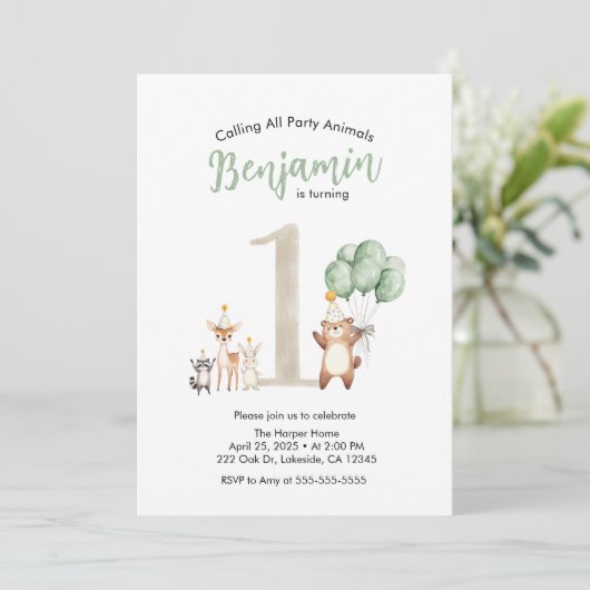 Invitation Jolie faune Forêt qui appelle tous les fêtards (Debout devant)