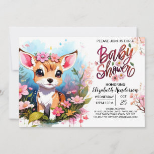 Invitation Jolie Fawn Princesse Woodland Baby shower fille