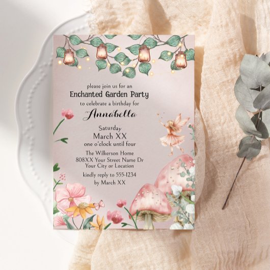 Invitation Jolie Fée Fête de Jardin Enchanté