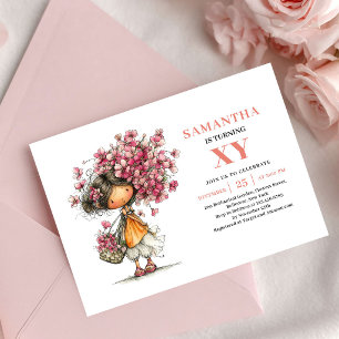 Invitation Jolie Fée Fleurie 9e Anniversaire Rose Clair