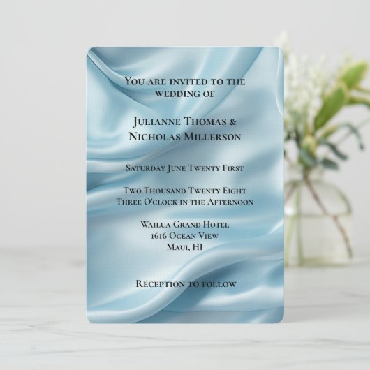 Invitation Jolie Feminine Bleu clair Faux Mariage satin (Debout devant)