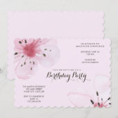 Invitation Jolie Feminine Rose Cerise Fleur Anniversaire (Devant / Derrière)