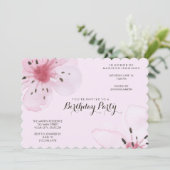 Invitation Jolie Feminine Rose Cerise Fleur Anniversaire (Debout devant)
