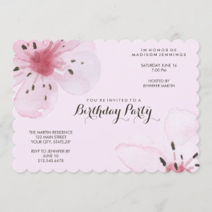 Invitation Jolie Feminine Rose Cerise Fleur Anniversaire
