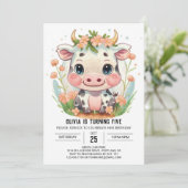 Invitation Jolie ferme fille vache anniversaire (Debout devant)