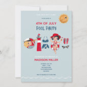 Invitation Jolie fête 4 juillet piscine (Devant)