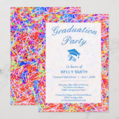 Invitation Jolie fête abstraite de graduation en peinture col (Devant / Derrière)
