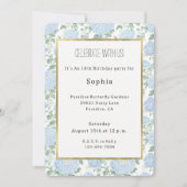 Invitation Jolie Fête Anniversaire Fleurs Blanches Bleu Clair (Devant)