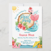 Invitation jolie fête au bord de la piscine avec des flamants (Devant)