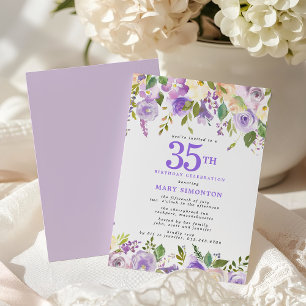 Invitation Jolie fête d'anniversaire 35 ans thème floral viol