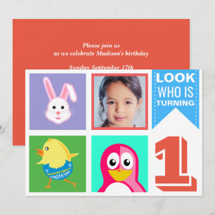 Invitation Jolie fête d'anniversaire aux couleurs vives pour 