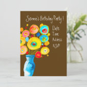 Invitation Jolie fête d'anniversaire aux fleurs colorées (Debout devant)