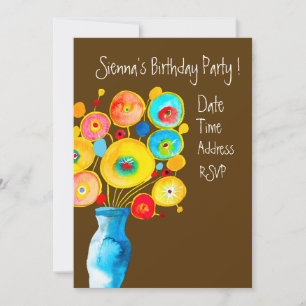 Invitation Jolie fête d'anniversaire aux fleurs colorées