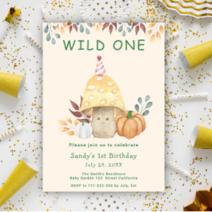 Invitation Jolie fête d'anniversaire champignon automne flore