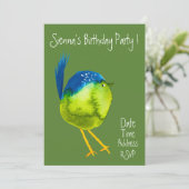 Invitation Jolie fête d'anniversaire colorée d'oiseau d'aquar (Debout devant)