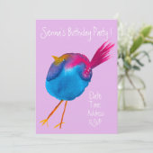 Invitation Jolie fête d'anniversaire colorée d'oiseau d'aquar (Debout devant)