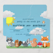 Invitation Jolie fête d'anniversaire dans les animaux de la f (Devant / Derrière)