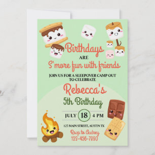 Invitation Jolie fête d'anniversaire de campement avec S'more