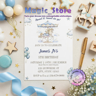 Invitation Jolie Fête d'Anniversaire de Carrousel Magique à l