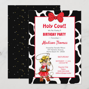 Invitation Jolie fête d'anniversaire de cowgirl rouge et noir