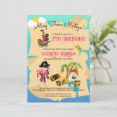 Invitation Jolie fête d'anniversaire de fille Pirate Rose sur (Debout devant)