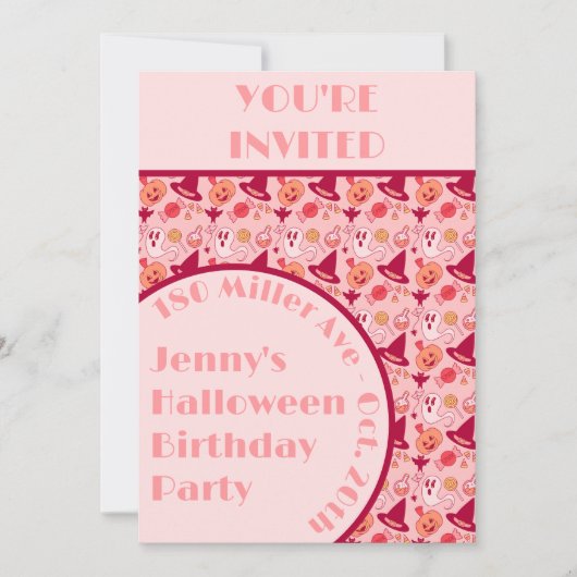 Invitation Jolie fête d'anniversaire de la fille rose d'Hallo (Devant)