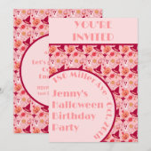 Invitation Jolie fête d'anniversaire de la fille rose d'Hallo (Devant / Derrière)