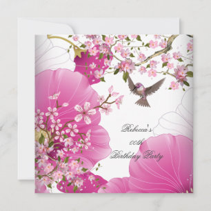 Invitation Jolie fête d'anniversaire de l'oiseau à fleurs asi