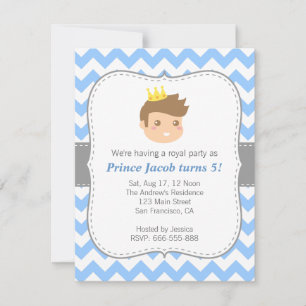 Invitation Jolie fête d'anniversaire de prince, chevron bleu