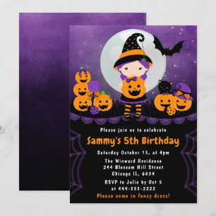 Invitation Jolie fête d'anniversaire de sorcière et de citrou