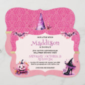 Invitation Jolie fête d'anniversaire de sorcière Halloween (Devant / Derrière)