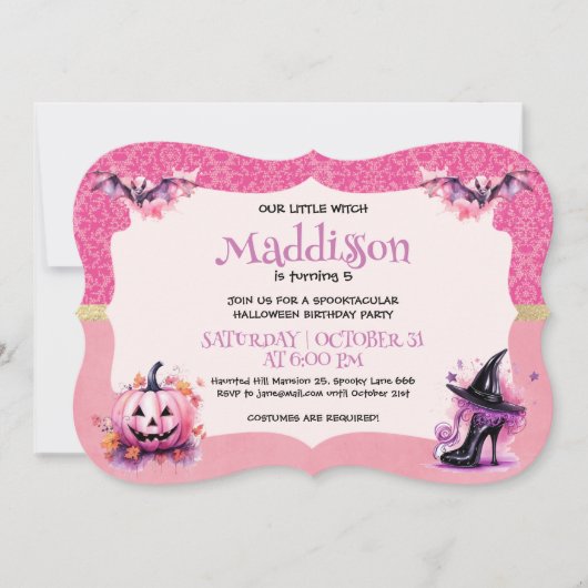 Invitation Jolie fête d'anniversaire de sorcière Halloween (Devant)