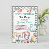 Invitation Jolie fête d'anniversaire de thé (Debout devant)