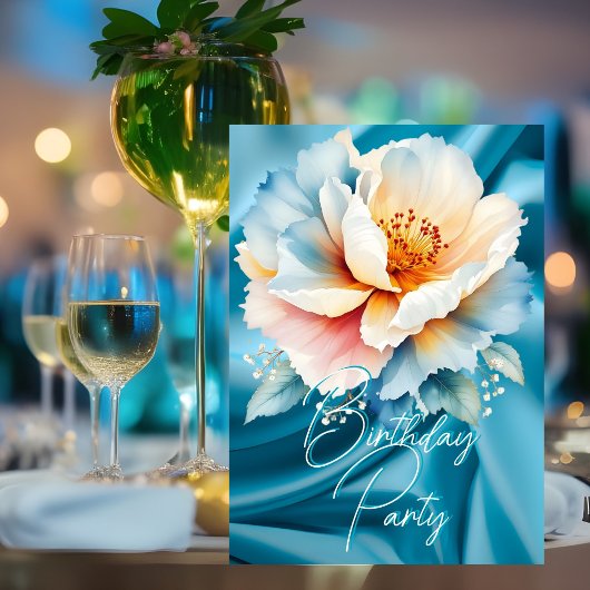 Invitation Jolie fête d'anniversaire Delicate bleu rose flora