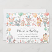 Invitation Jolie fête d'anniversaire des animaux de bois colo (Devant)