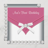 Invitation Jolie fête d'anniversaire des filles roses et blan (Devant / Derrière)