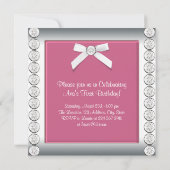 Invitation Jolie fête d'anniversaire des filles roses et blan (Dos)