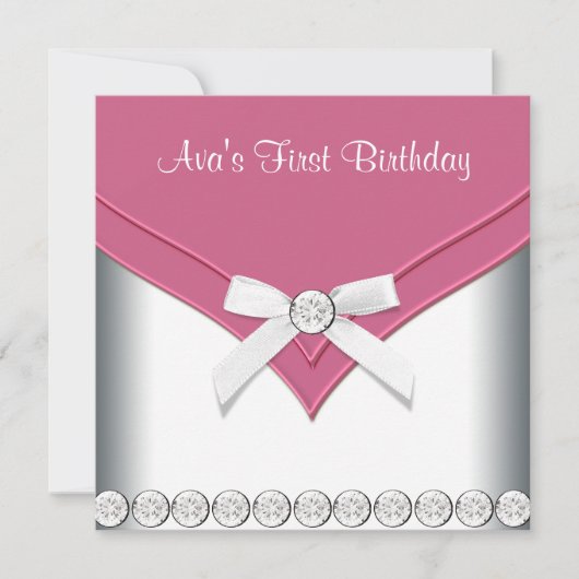 Invitation Jolie fête d'anniversaire des filles roses et blan (Devant)