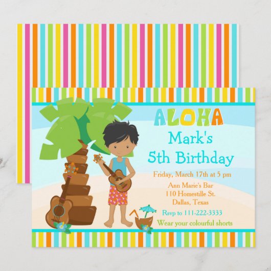 Invitation Jolie fête d'anniversaire des garçons afro-américa (Devant / Derrière)