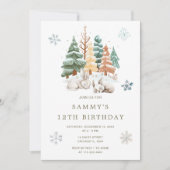 Invitation Jolie fête d'anniversaire des lapins d'hiver (Devant)