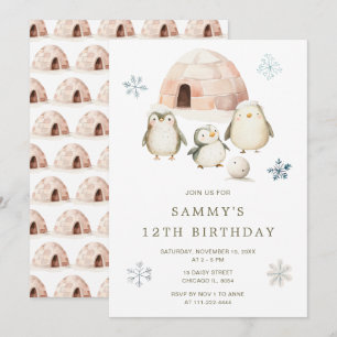 Invitation Jolie fête d'anniversaire des pingouins d'hiver
