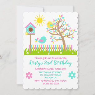 Invitation Jolie fête d'anniversaire d'été avec des arbres et