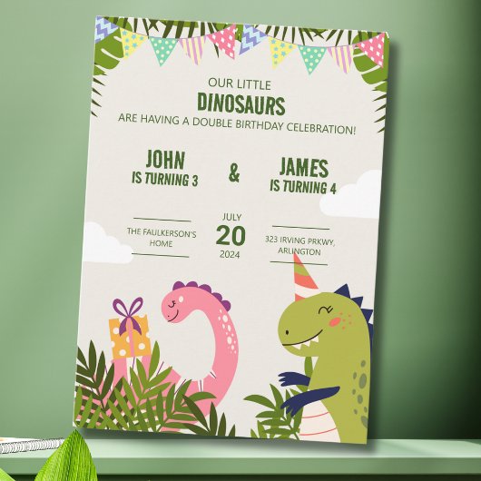 Invitation Jolie fête d'anniversaire double des enfants avec