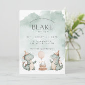 Invitation Jolie fête d'anniversaire Dragons Dinosaures (Debout devant)