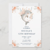 Invitation Jolie fête d'anniversaire du dauphin floral (Devant)